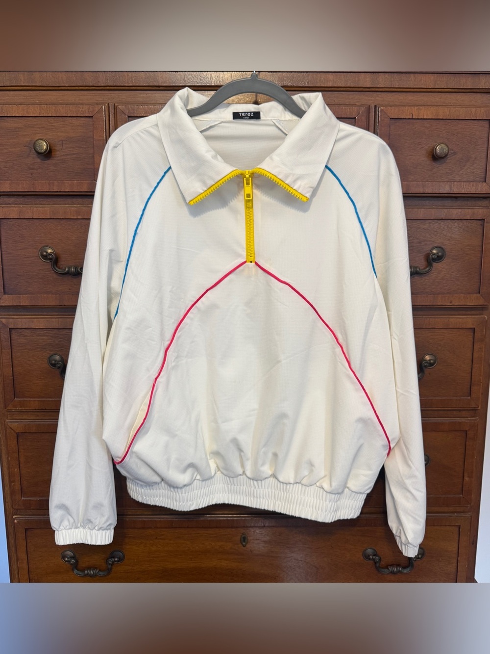 Terez White Quarter Zip Windbreaker L Colorblock Piping Retro Sport Y2K Jacket